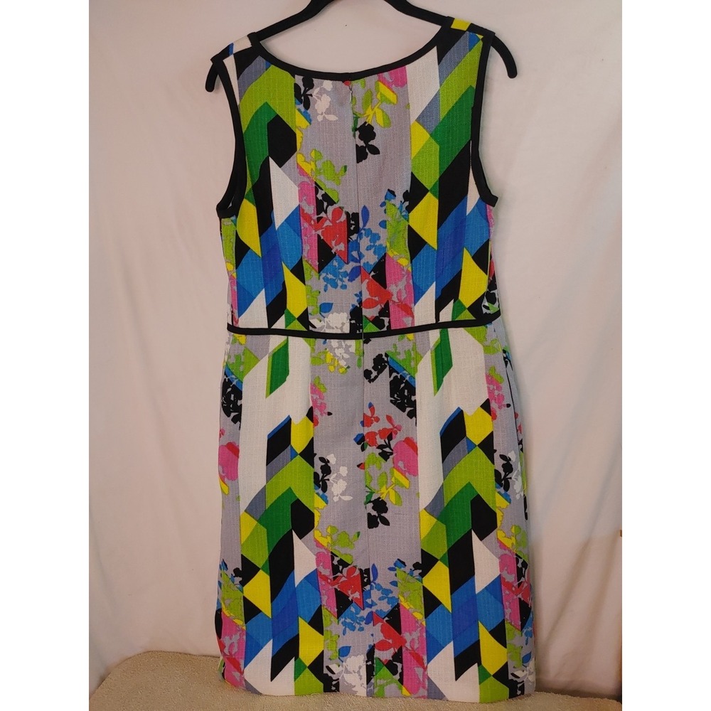 Nine West Colorful Abstract Lined Sleeveless Midi Dress Size 10 Pockets - Picture 6 of 11